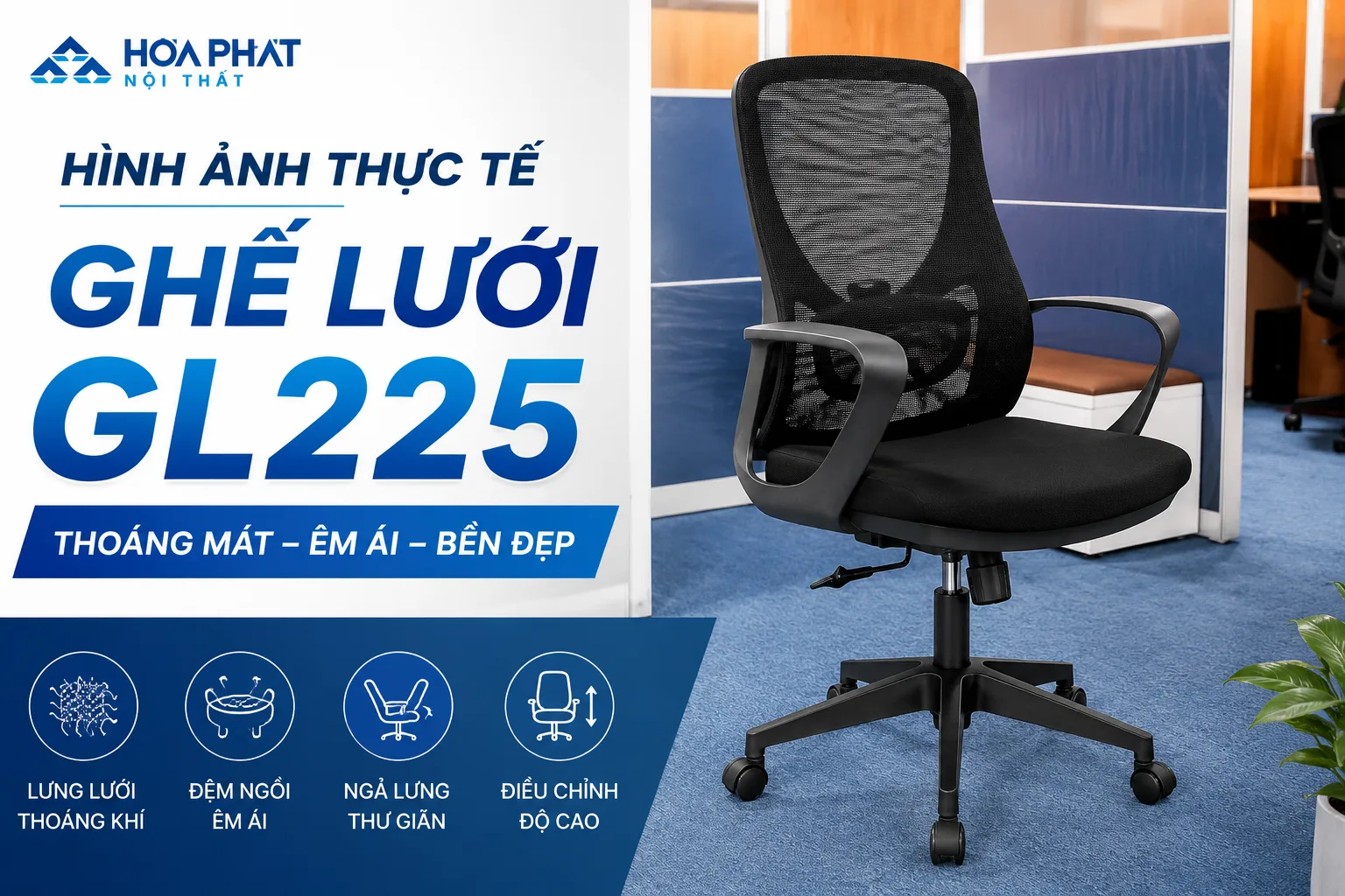 Hình ảnh thực tế ghế lưới GL225 | Nội Thất Hòa Phát
