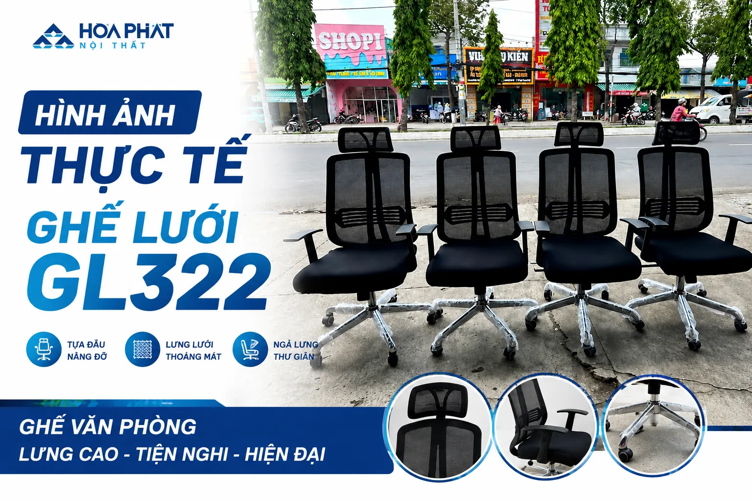 Hình ảnh thực tế ghế lưới GL322 Hòa Phát – Ghế văn phòng lưng cao