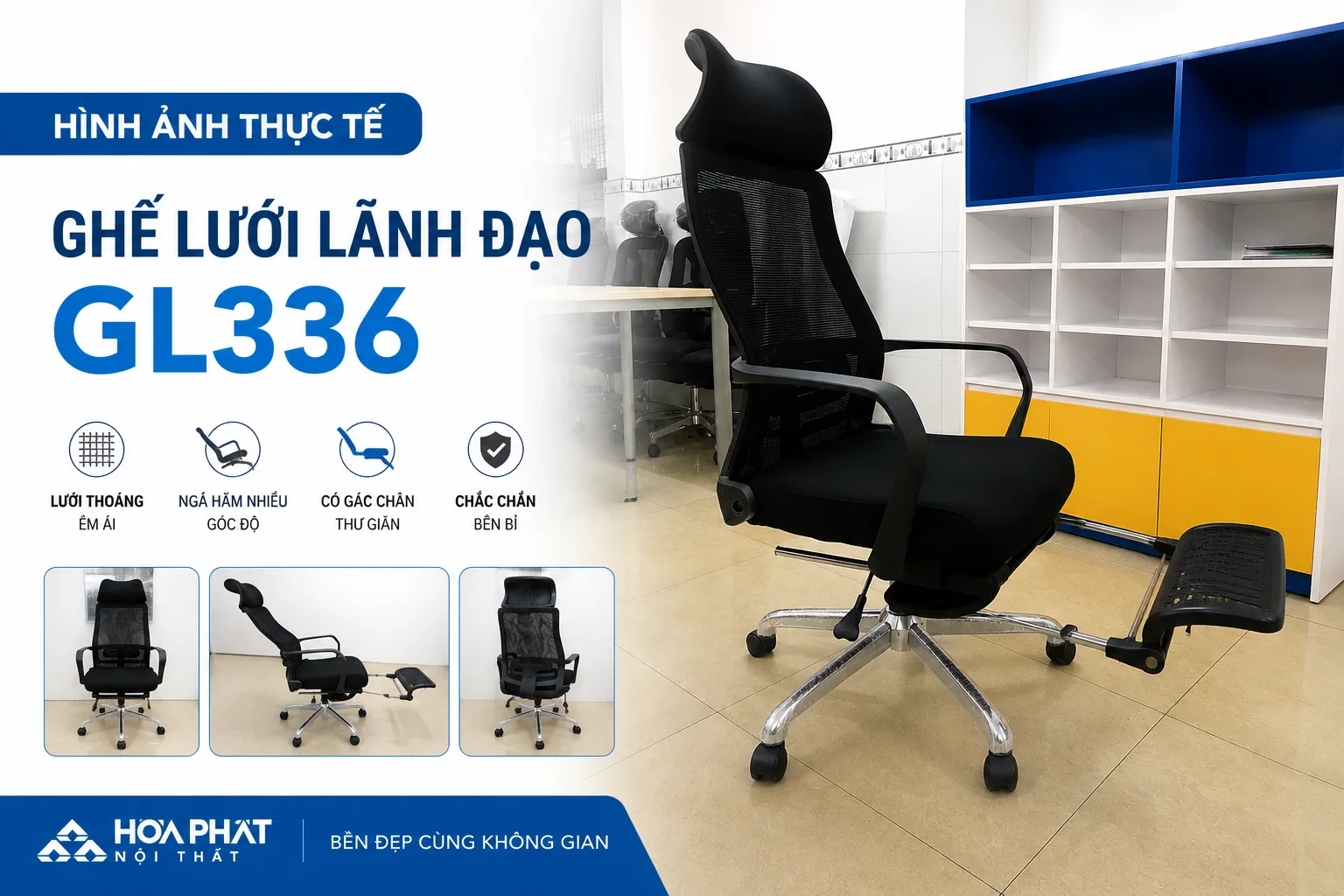Hình ảnh thực tế Ghế lưới lãnh đạo Hòa Phát GL336