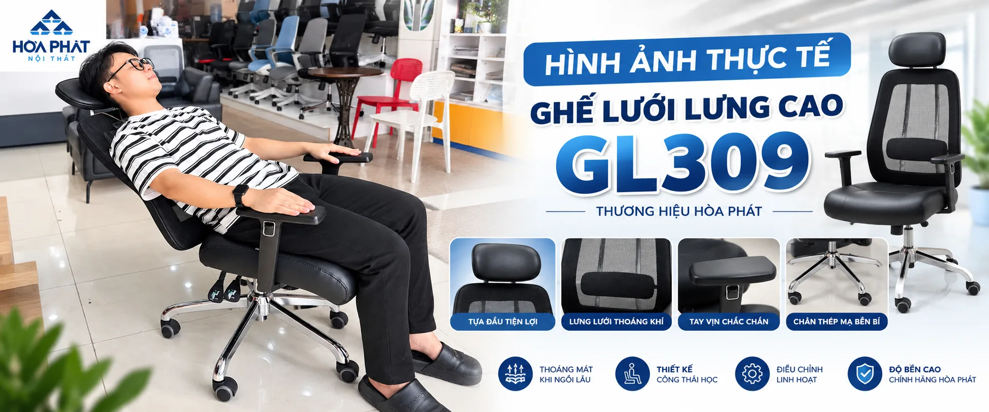 Hình Ảnh Thực Tế Ghế Lưới GL309 Hòa Phát