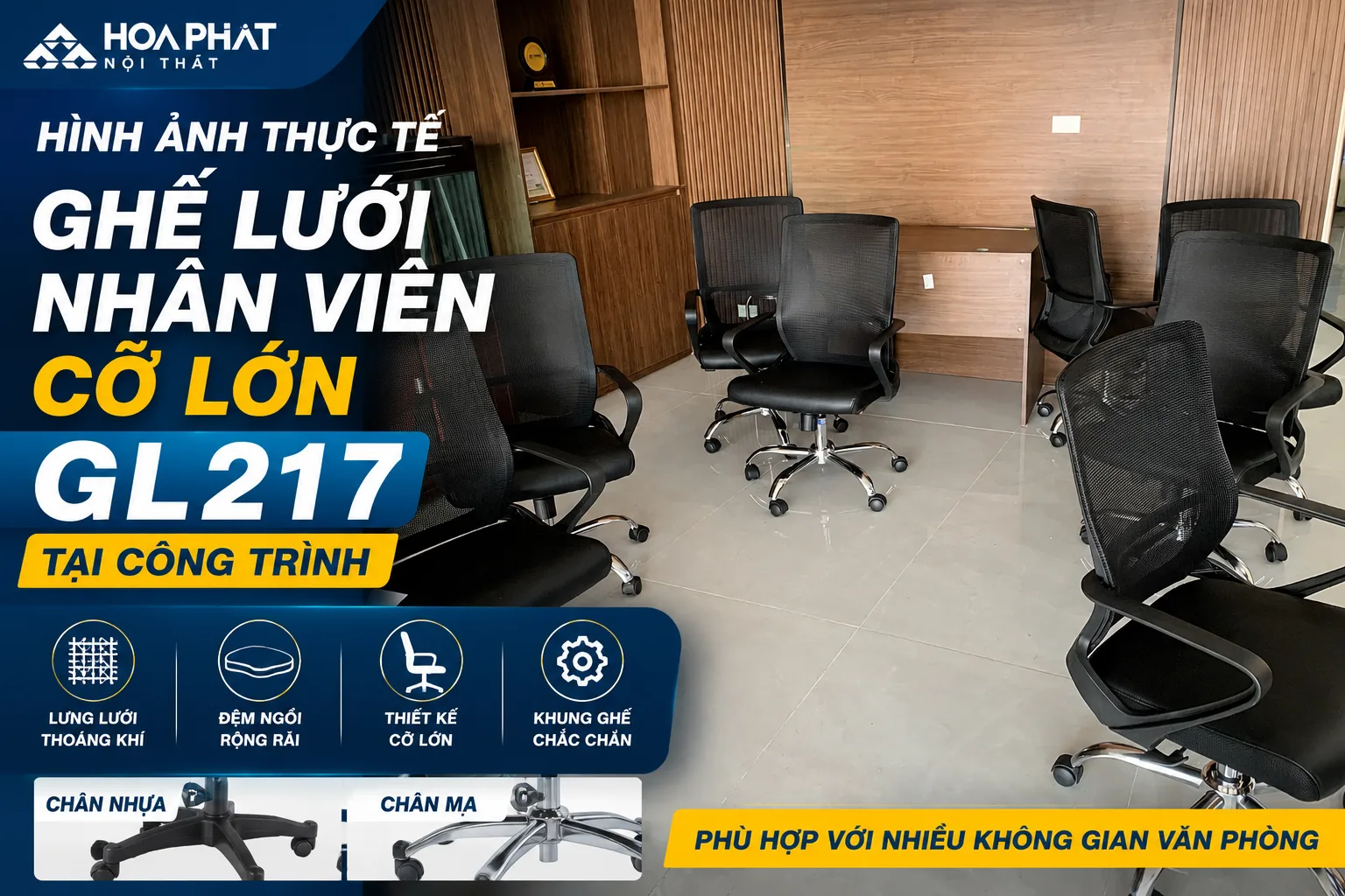 Hình ảnh thực tế ghế lưới nhân viên cỡ lớn GL217