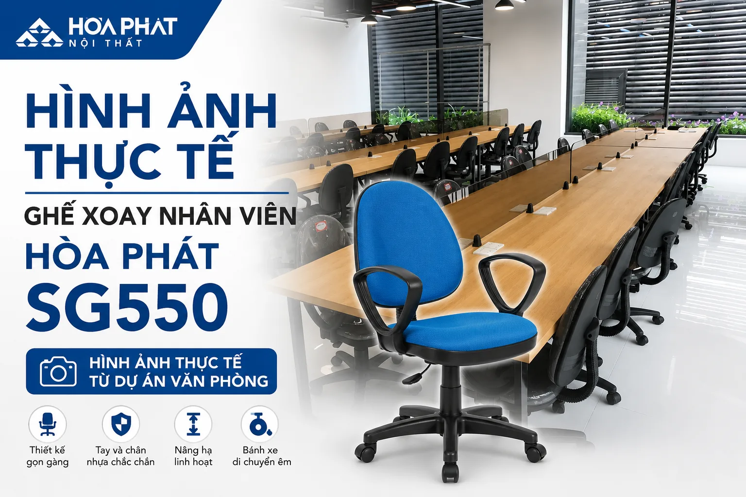 Hình ảnh thực tế Ghế xoay nhân viên Hòa Phát SG550
