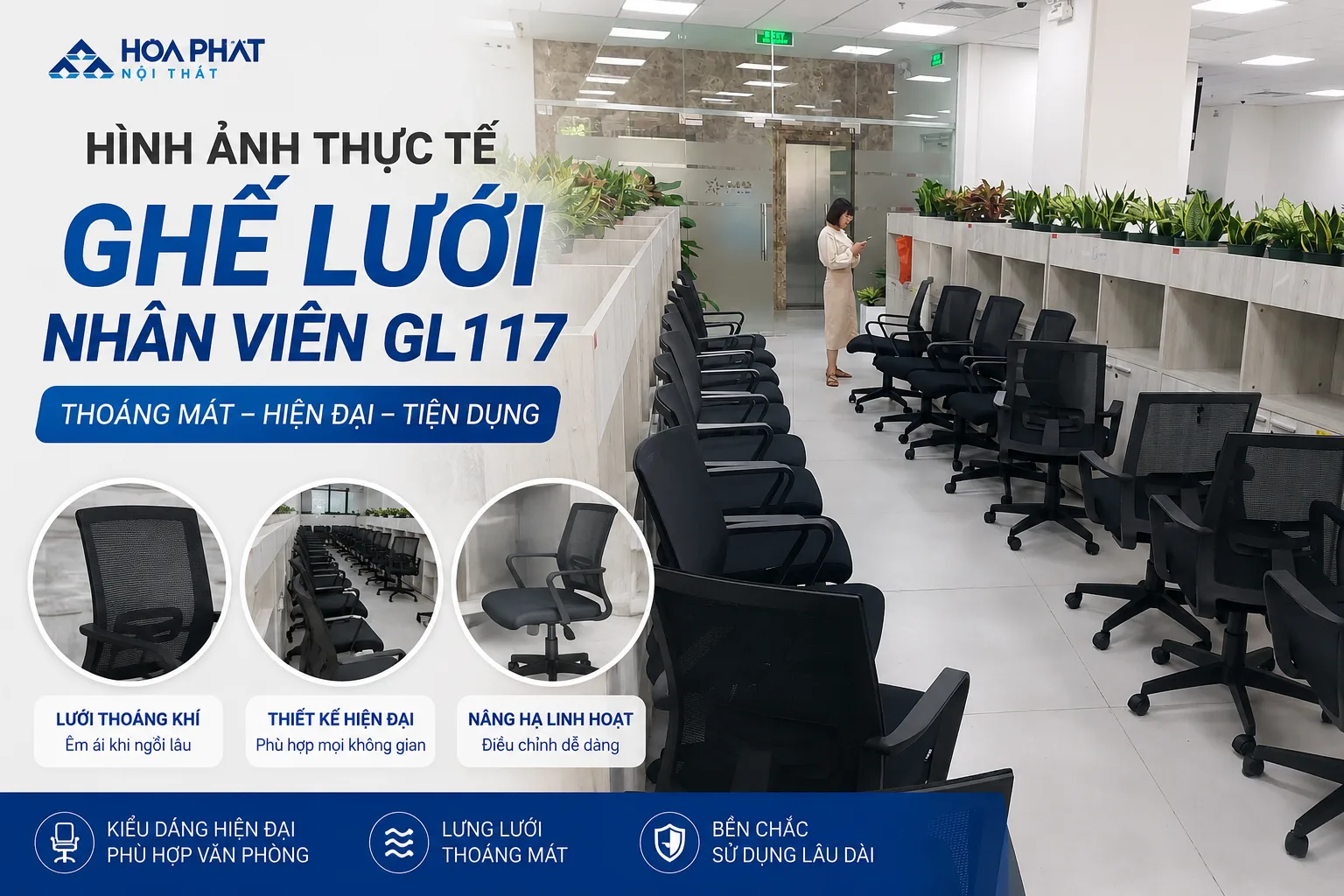 Hình ảnh thực tế ghế lưới nhân viên GL117