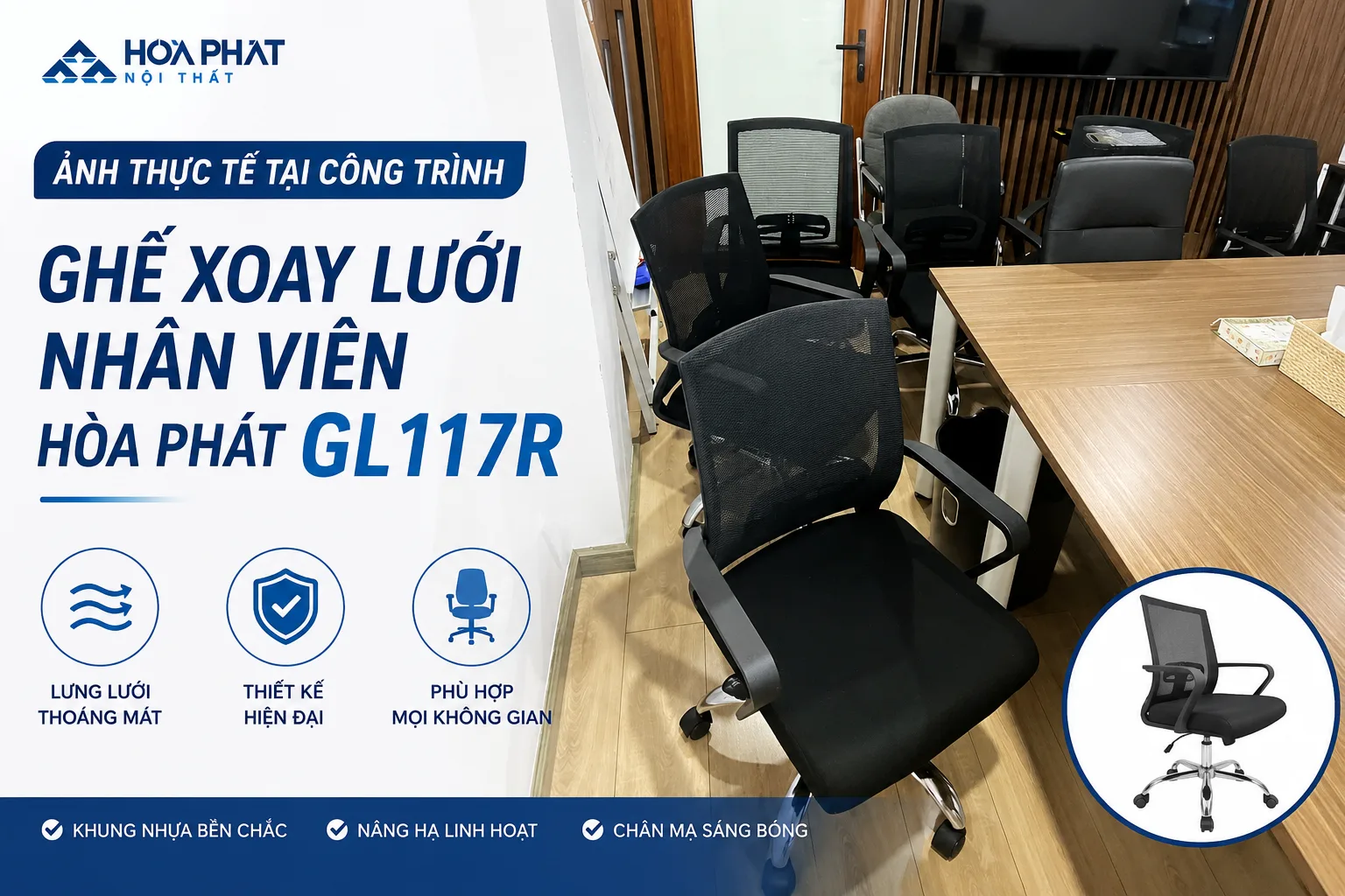 Hình ảnh thực tế ghế xoay lưới nhân viên hòa phát GL117R