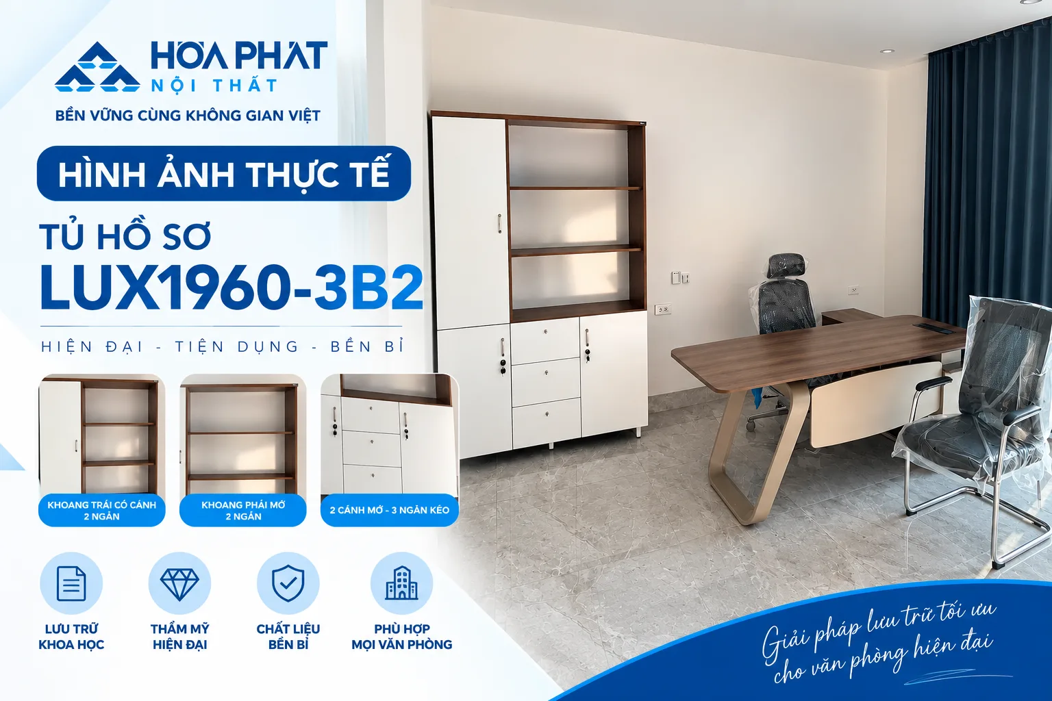 Hình ảnh thực tế Tủ hồ sơ Hòa Phát LUX1960-3B2
