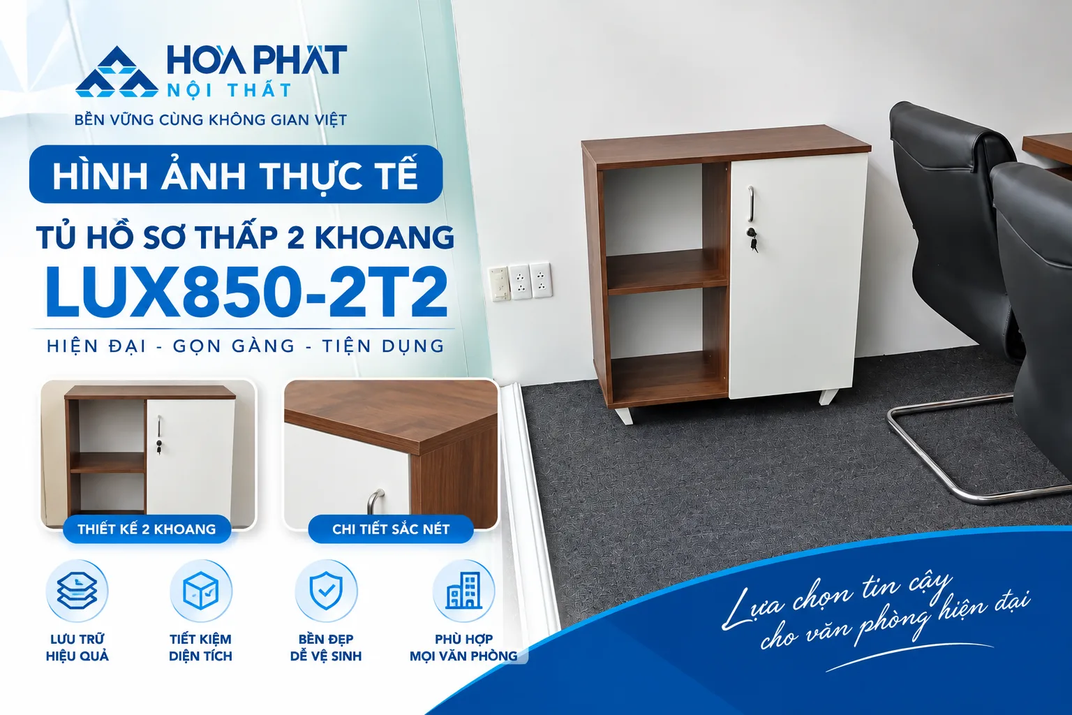 Hình ảnh thực tế Tủ hồ sơ thấp 2 khoang LUX850-2T2 Hòa Phát