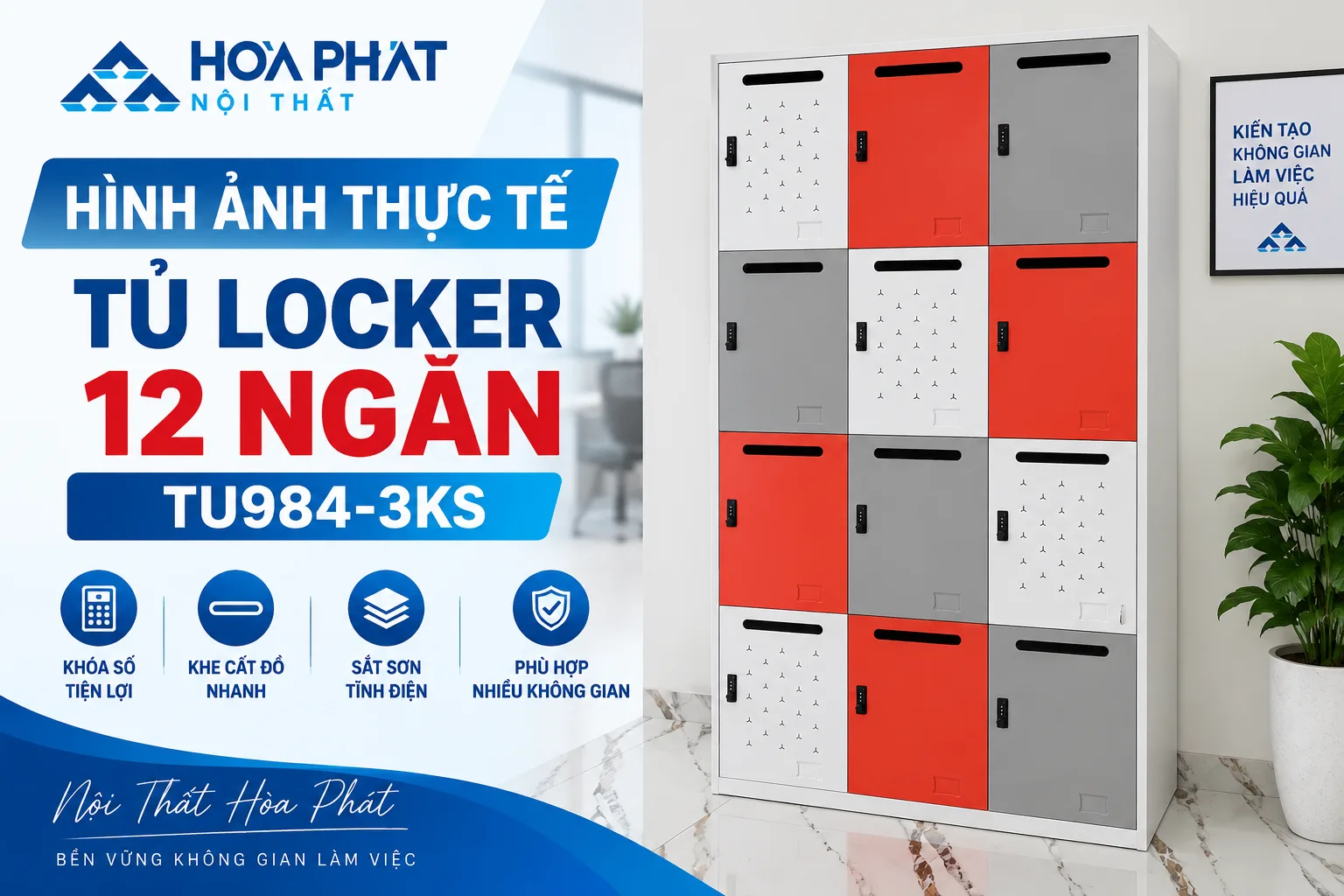 Hình Ảnh Thực Tế Tủ Locker 12 Ngăn TU984-3KS Hòa Phát