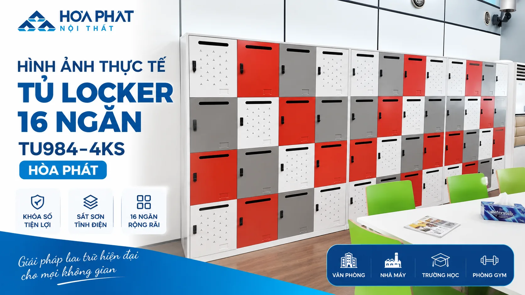 Hình Ảnh Thực Tế Tủ Locker 16 Ngăn TU984-4KS Hòa Phát