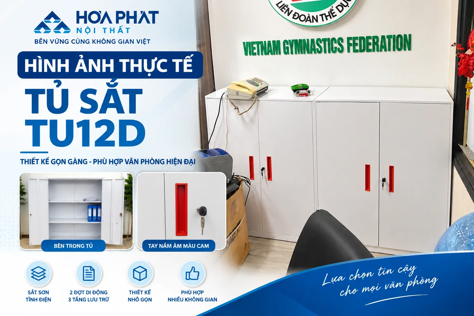 Hình ảnh thực tế tủ sắt TU12D Hòa Phát – Thiết kế gọn, tiện dụng
