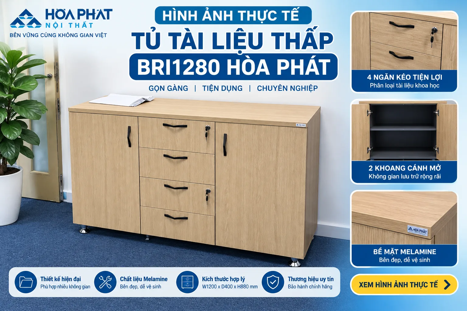 Hình ảnh thực tế Tủ tài liệu thấp BRI1280 Hòa Phát