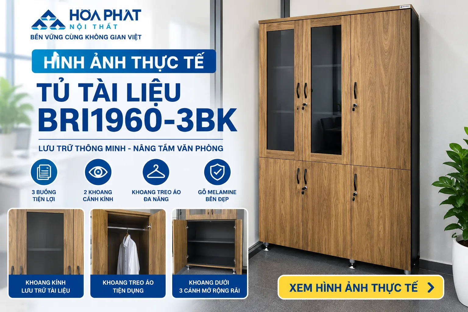 Hình ảnh thực tế tủ tài liệu BRI1960-3BK Hòa Phát