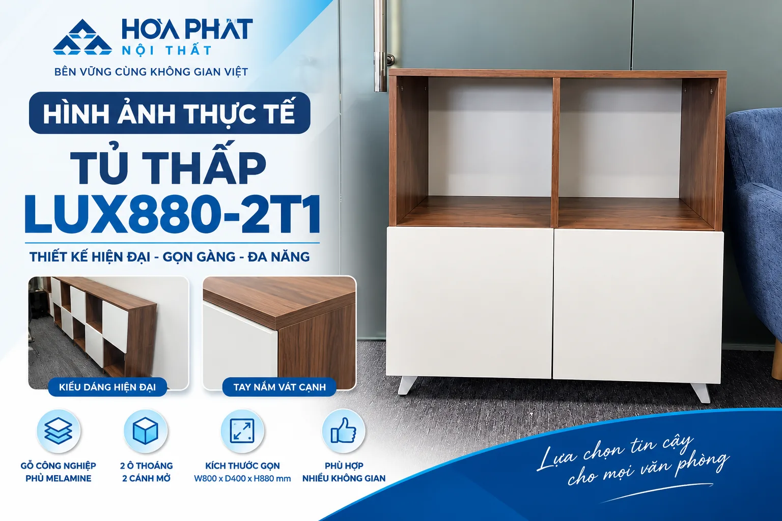 Hình ảnh thực tế Tủ thấp LUX880-2T1 Hòa Phát