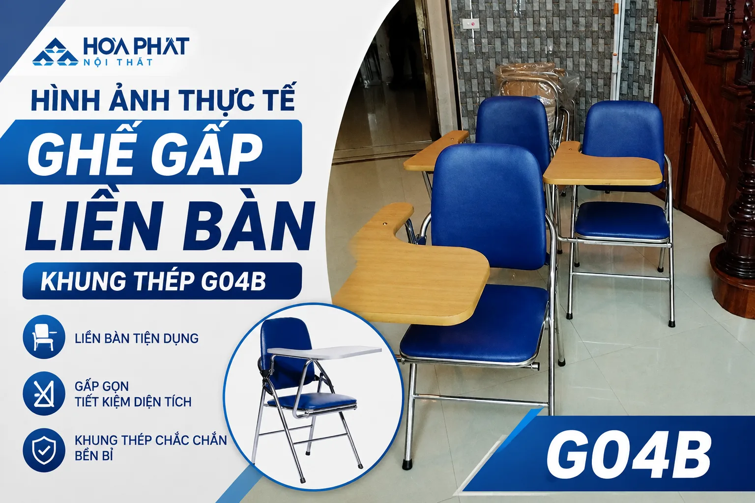Hình ảnh thực tế ghế gấp liền bàn khung thép G04B