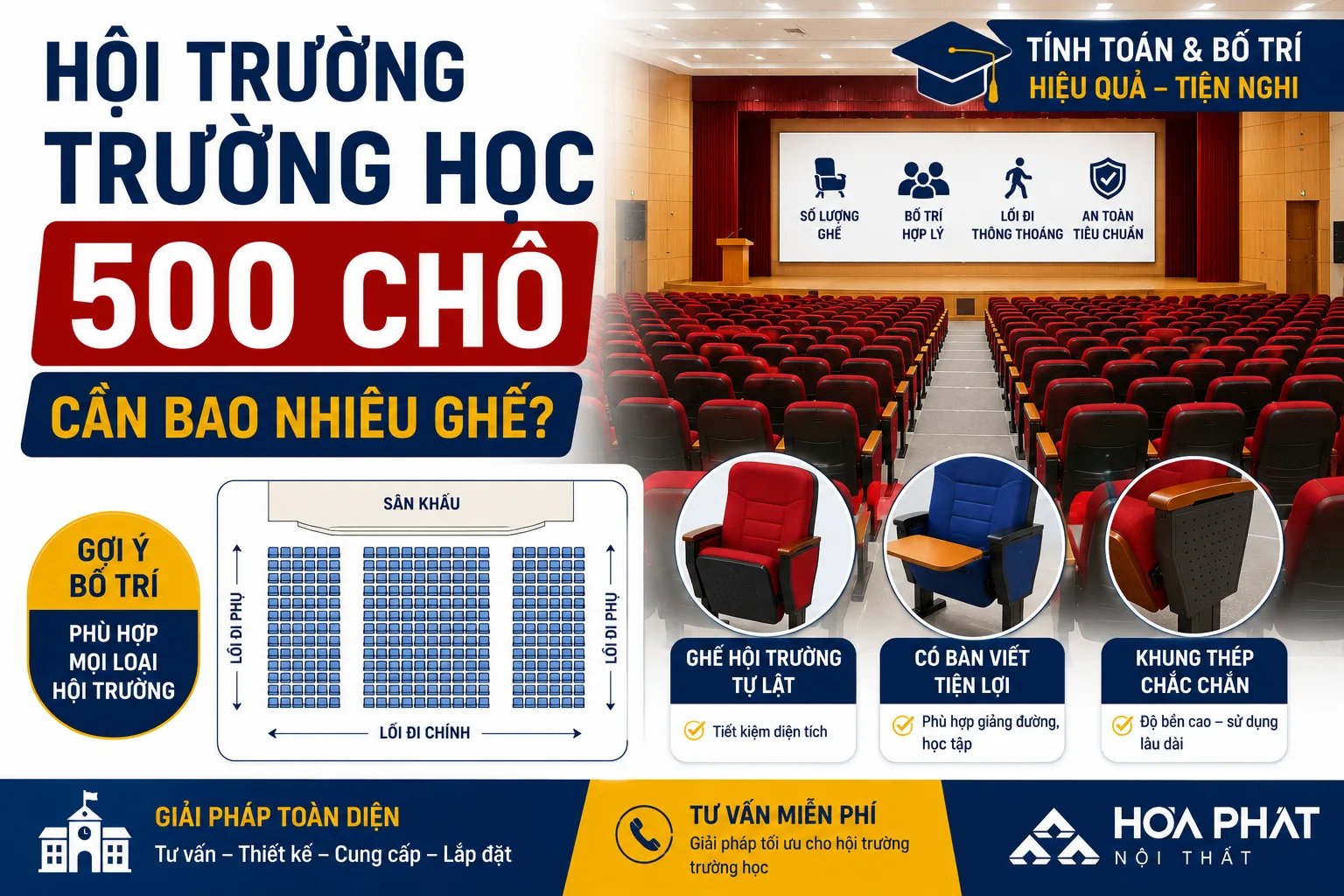 Hội Trường Trường Học 500 Chỗ Cần Bao Nhiêu Ghế? Cách Bố Trí