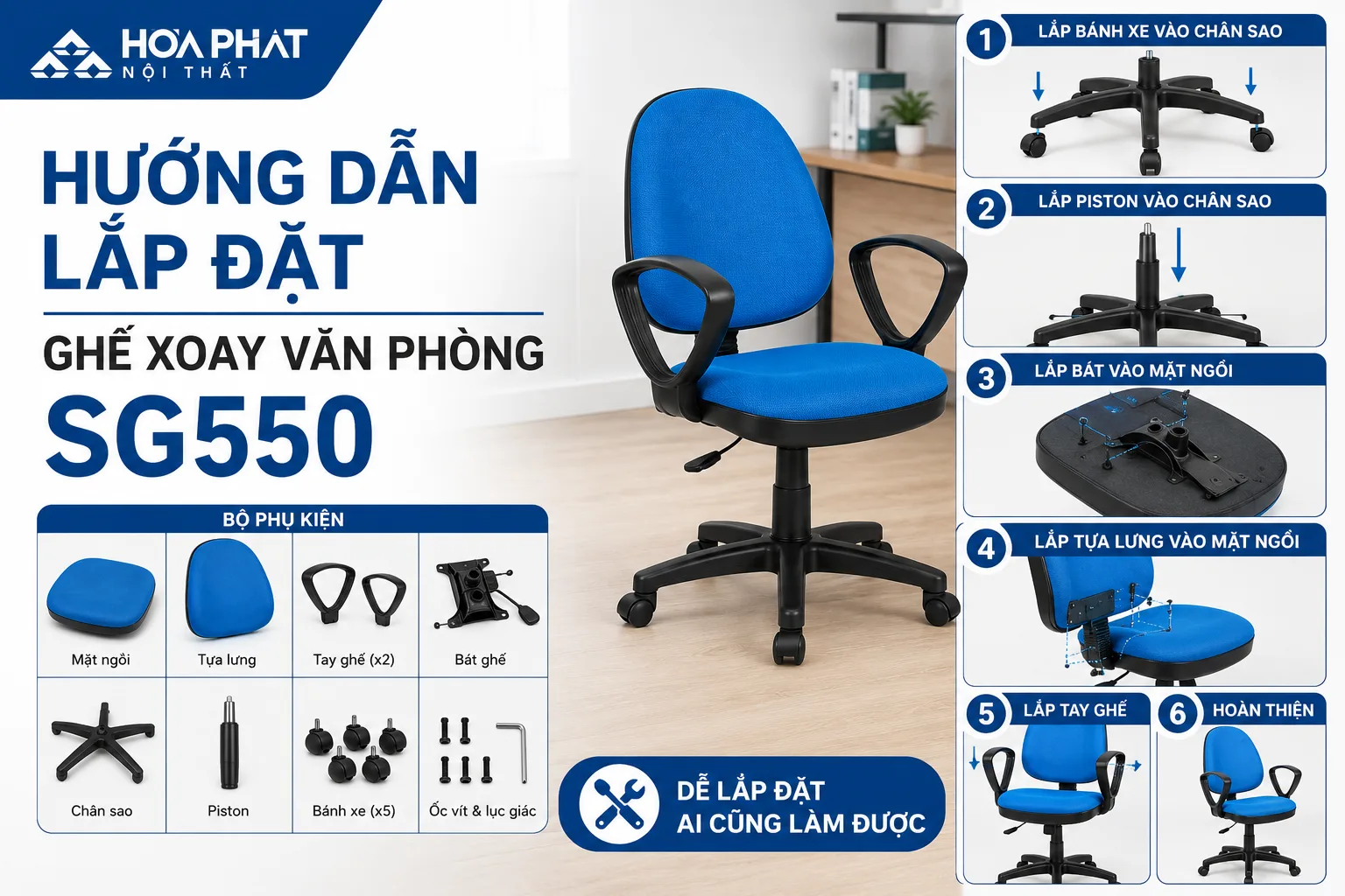 Hướng dẫn lắp đặt ghế xoay văn phòng SG550