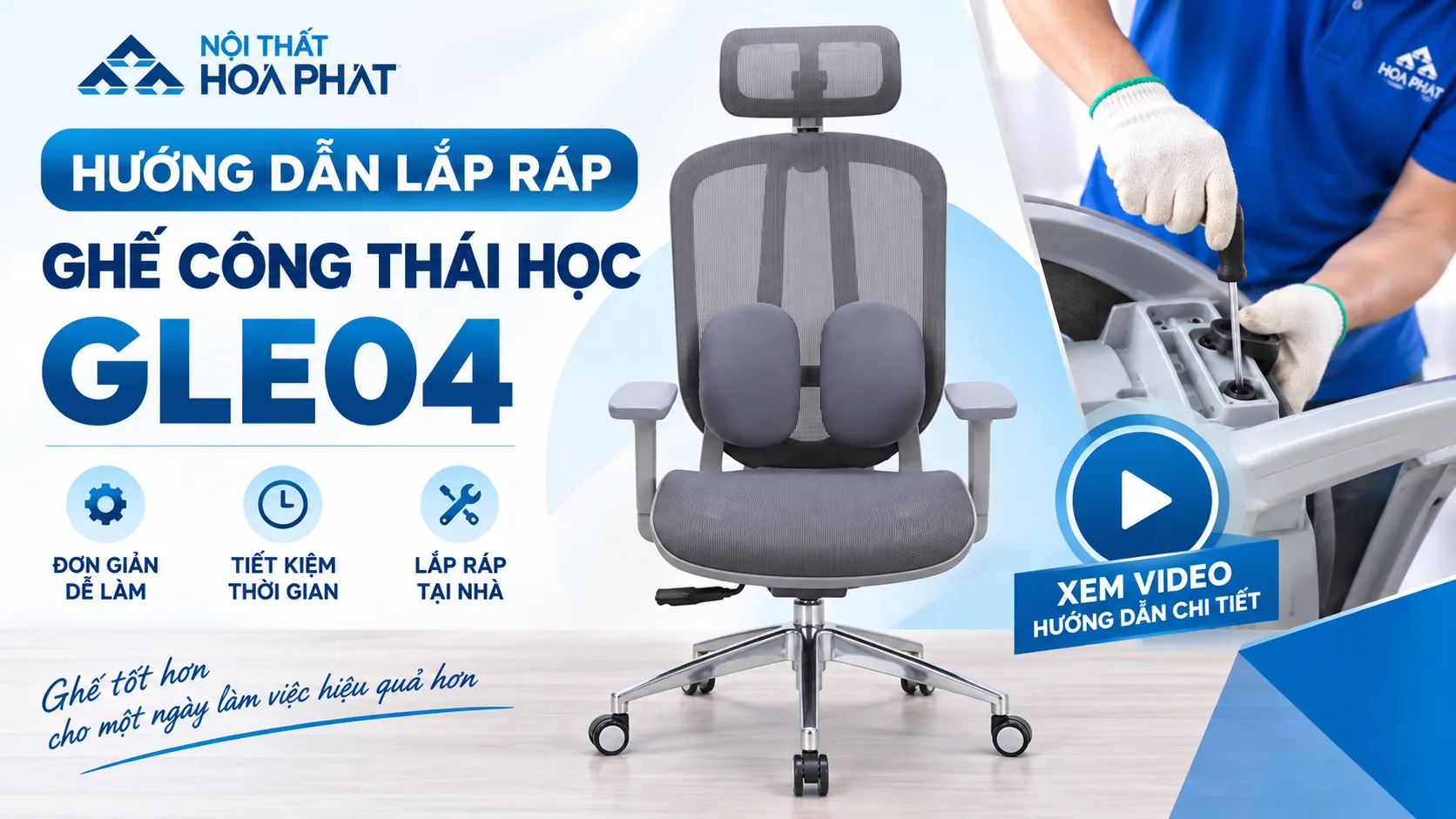 Hướng Dẫn Lắp Ráp Ghế Công Thái Học GLE04 | Chi Tiết Từng Bước