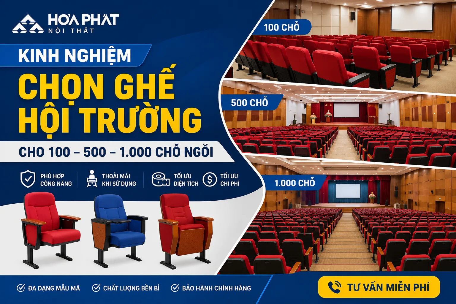 Kinh Nghiệm Chọn Ghế Hội Trường Cho 100 – 500 – 1.000 Chỗ