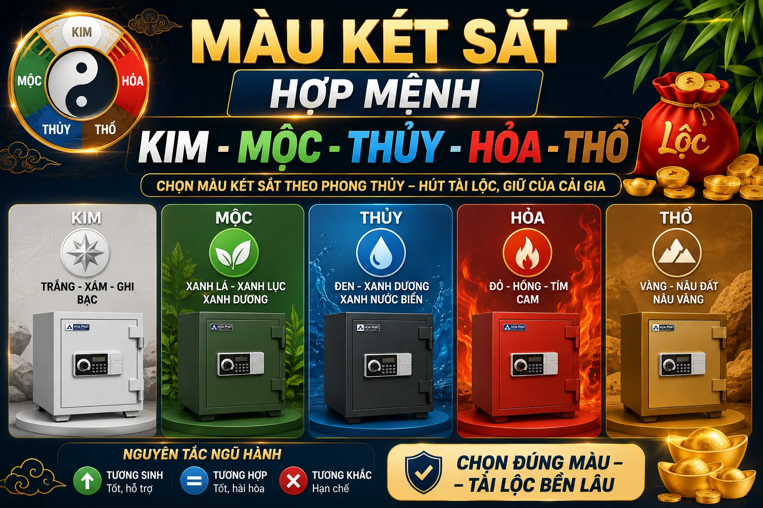 Màu Két Sắt Hợp Mệnh Kim Mộc Thủy Hỏa Thổ | Phong Thủy