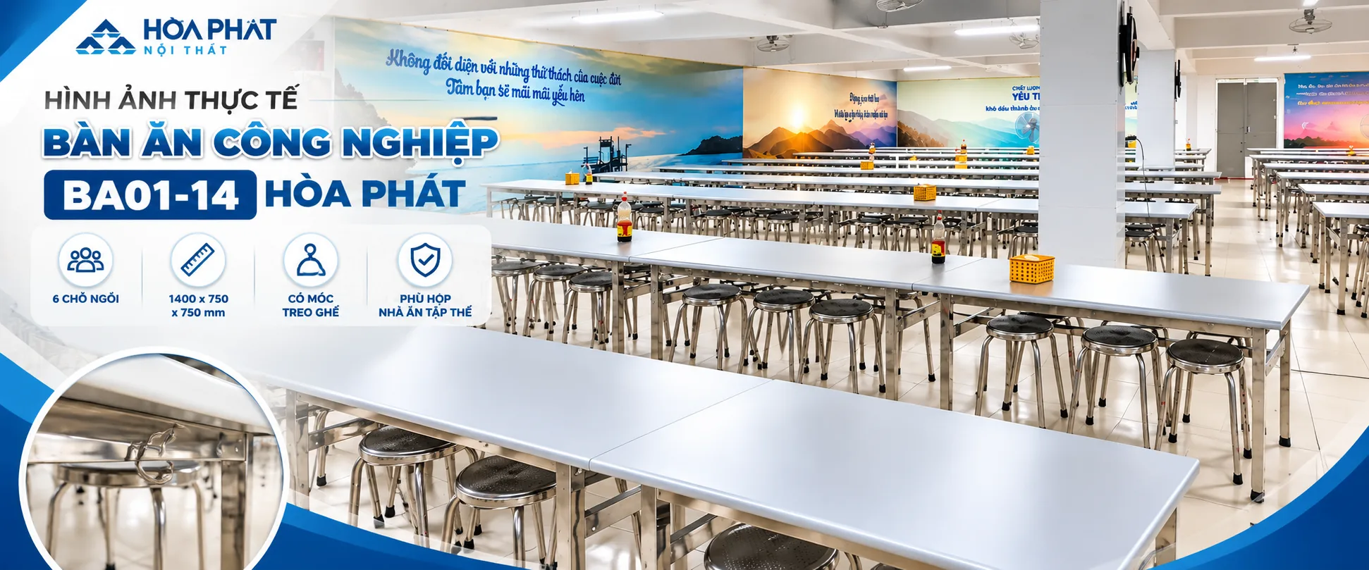 Hình Ảnh Thực Tế Bàn Ăn Công Nghiệp BA01-14 Hòa Phát