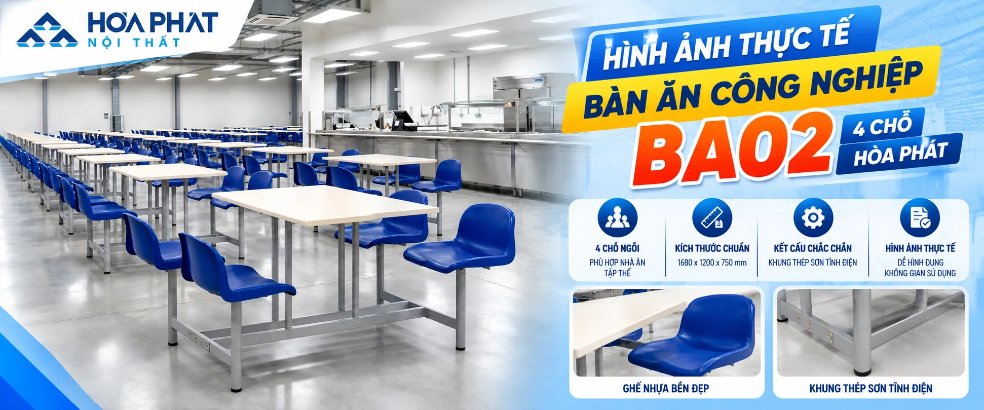 Hình Ảnh Thực Tế Bàn Ăn Công Nghiệp BA02 4 Chỗ Hòa Phát