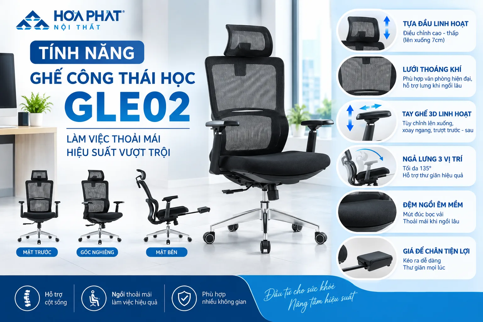 Tính Năng Ghế Công Thái Học GLE02 | Nội Thất Hòa Phát