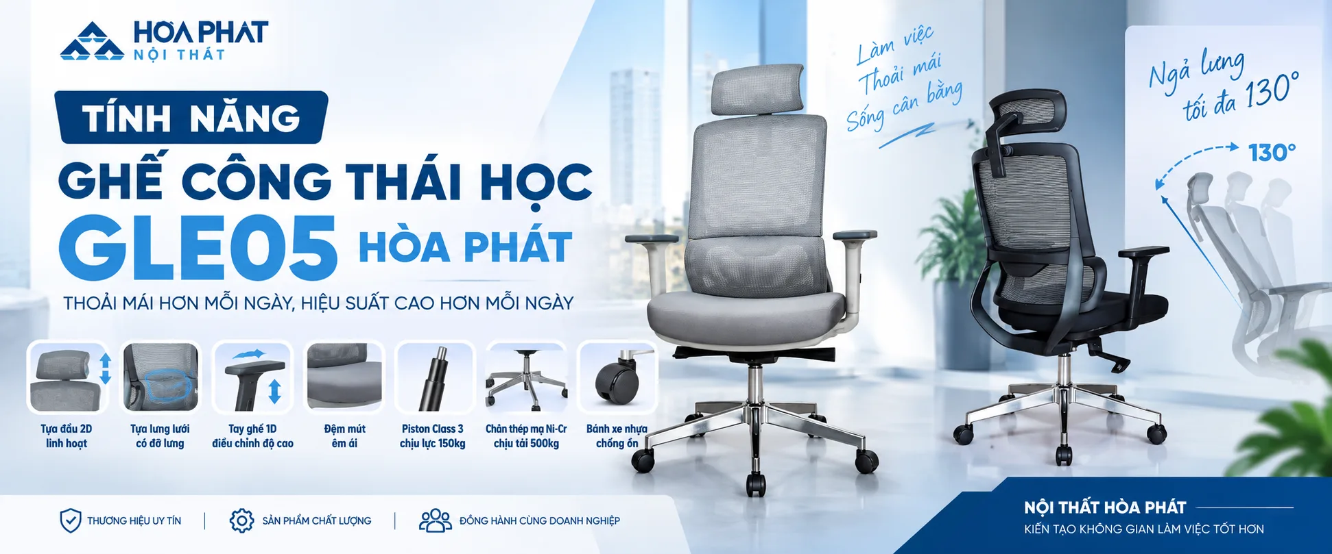 Tính Năng Ghế Công Thái Học GLE05 Hòa Phát | Tựa Đầu 2D