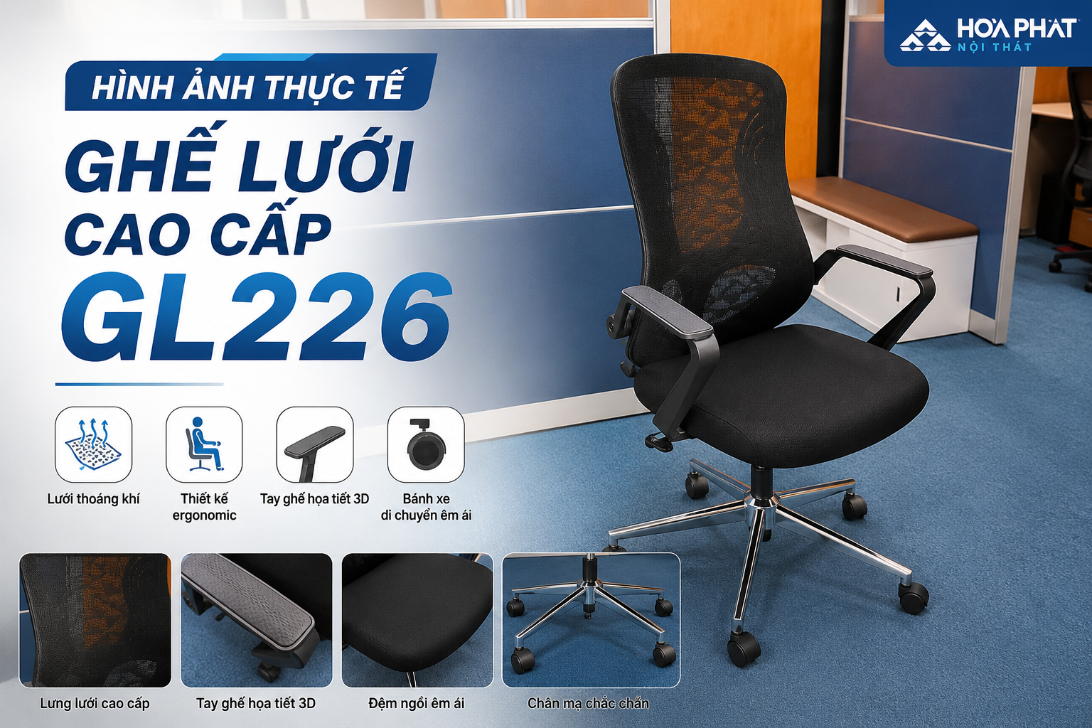 H&igrave;nh ảnh thực tế ghế lưới cao cấp GL226