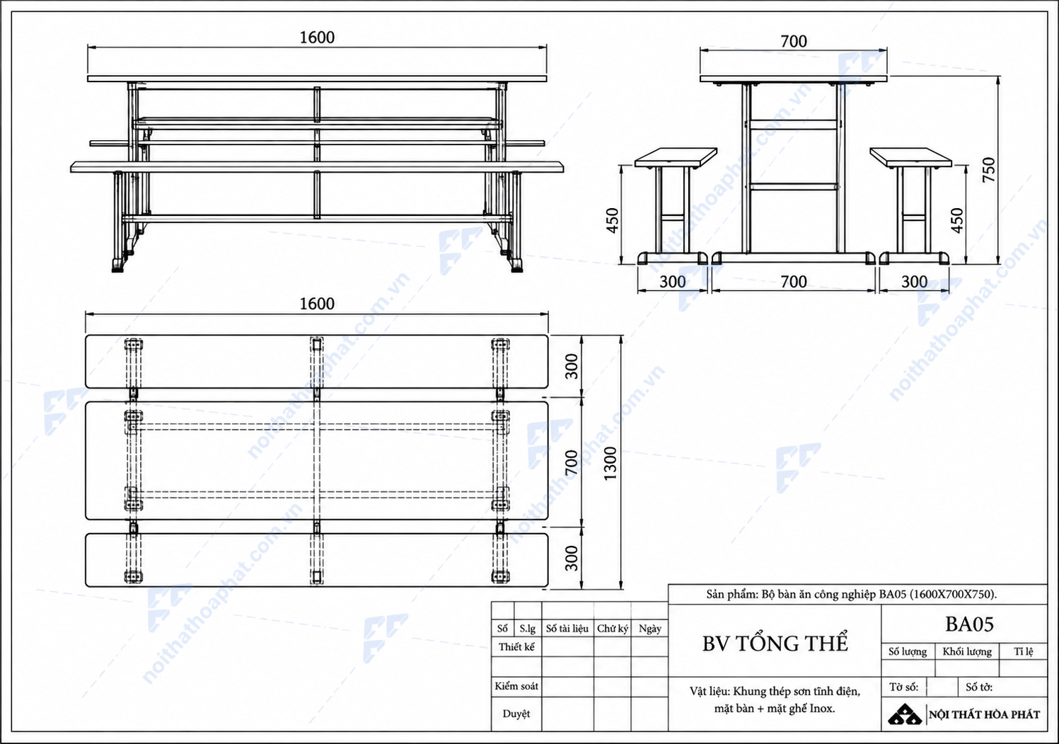 Bản Vẽ Bộ B&agrave;n Ghế Ăn C&ocirc;ng Nghiệp BA05 H&ograve;a Ph&aacute;t