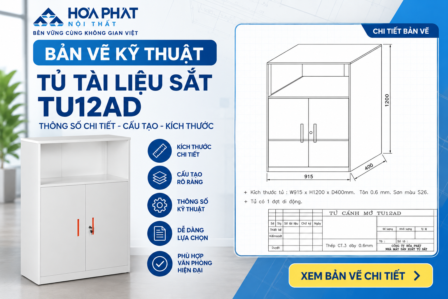 Bản vẽ kỹ thuật thiết kế tủ tài liệu sắt TU12AD