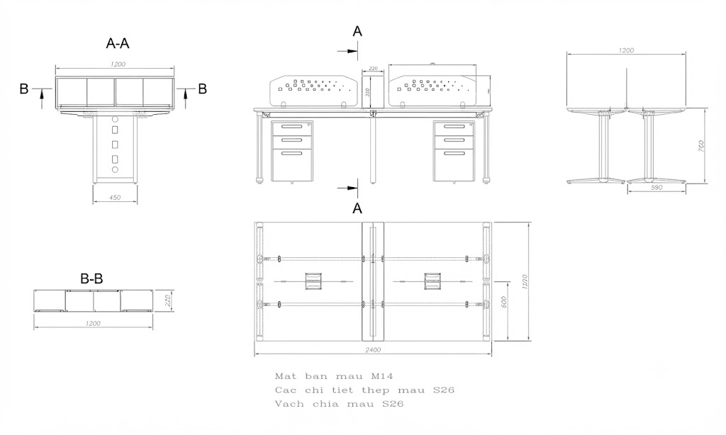 Bản Vẽ Thiết Kế Module B&agrave;n L&agrave;m Việc Văn Ph&ograve;ng UNMD02CS3