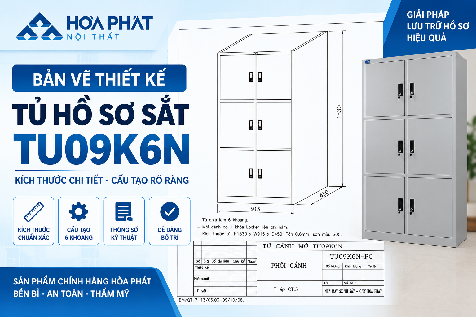 Bản Vẽ Thiết Kế Tủ Hồ Sơ Sắt TU09K6N
