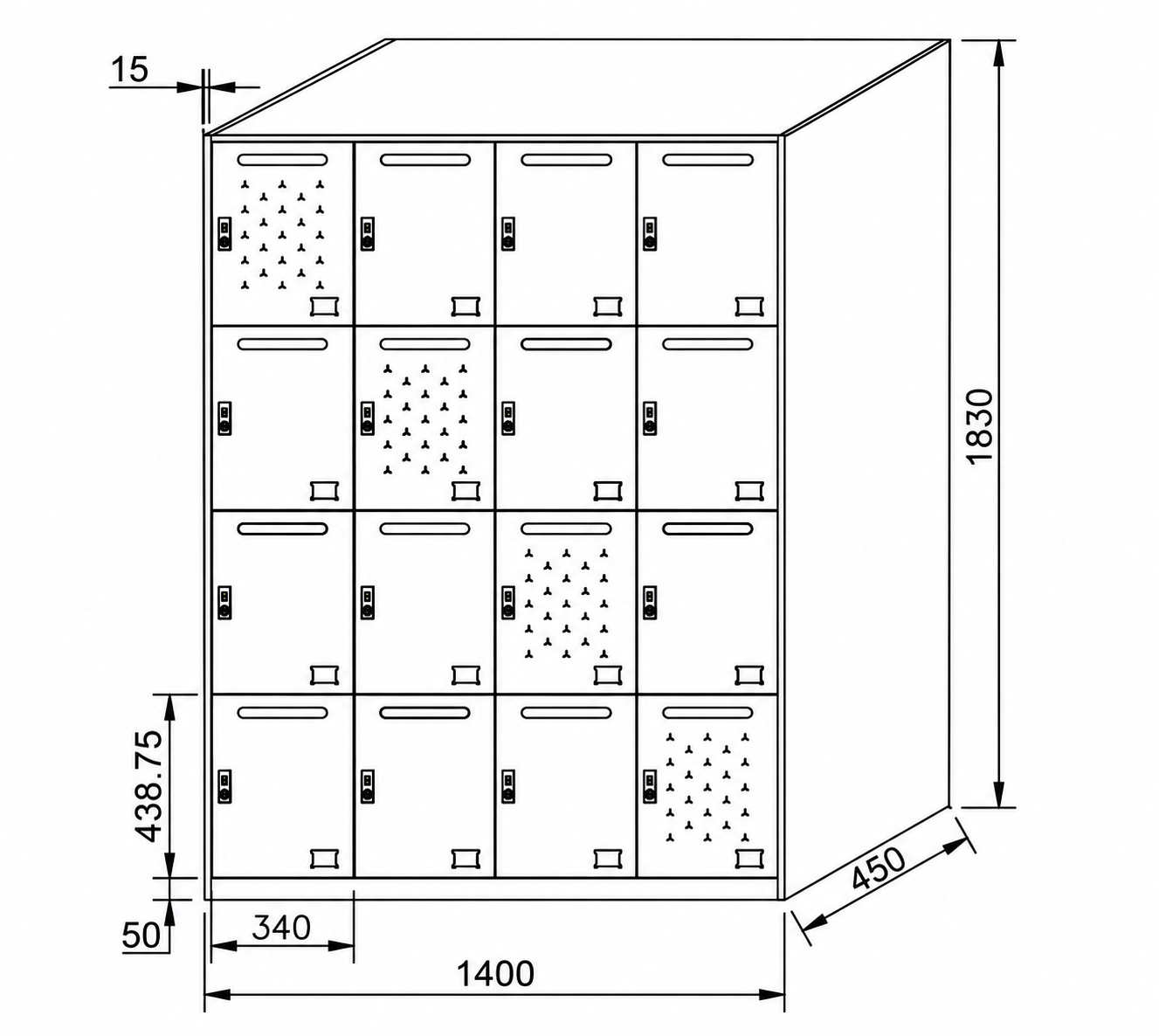 Bản Vẽ K&iacute;ch Thước Tủ Locker H&ograve;a Ph&aacute;t TU984-4KS