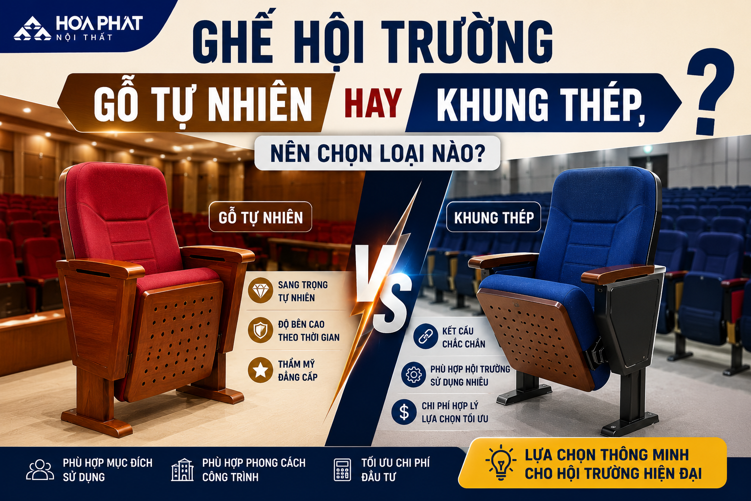 Ghế Hội Trường Gỗ Tự Nhi&ecirc;n Hay Khung Th&eacute;p? N&ecirc;n Chọn Loại N&agrave;o?