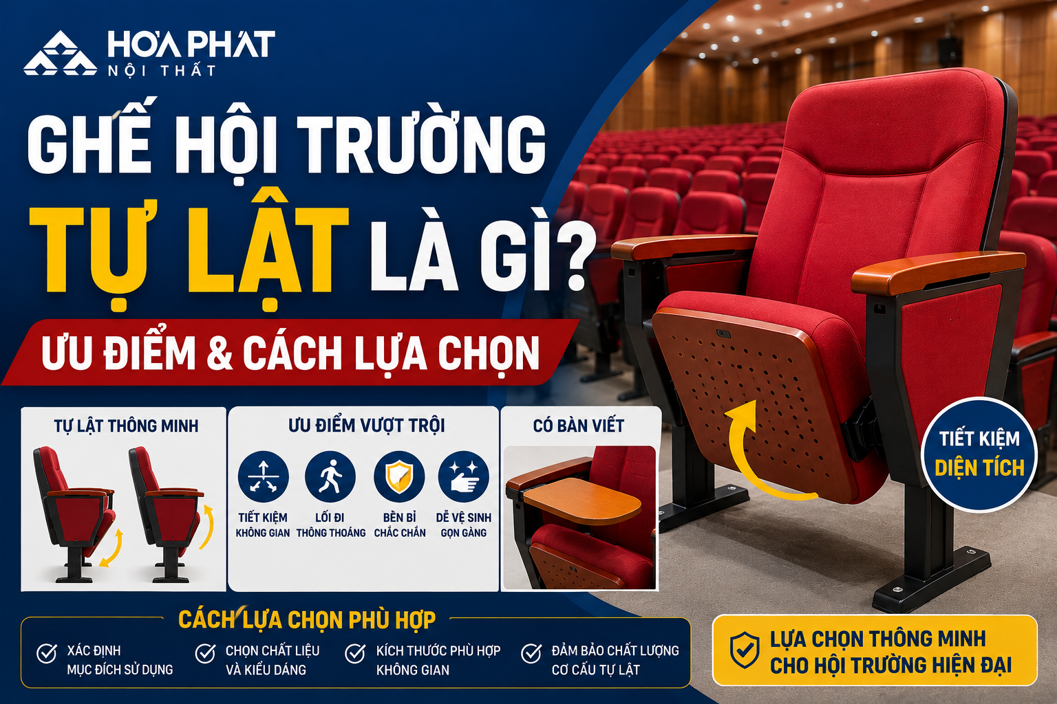 Ghế Hội Trường Tự Lật Là Gì? Ưu Điểm & Cách Chọn