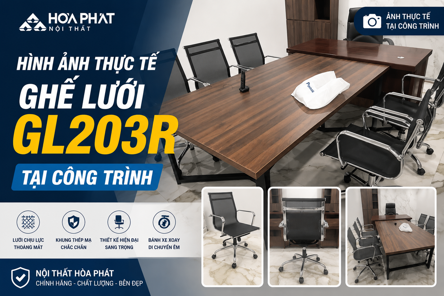 H&igrave;nh ảnh thực tế ghế lưới GL203R tại c&ocirc;ng tr&igrave;nh