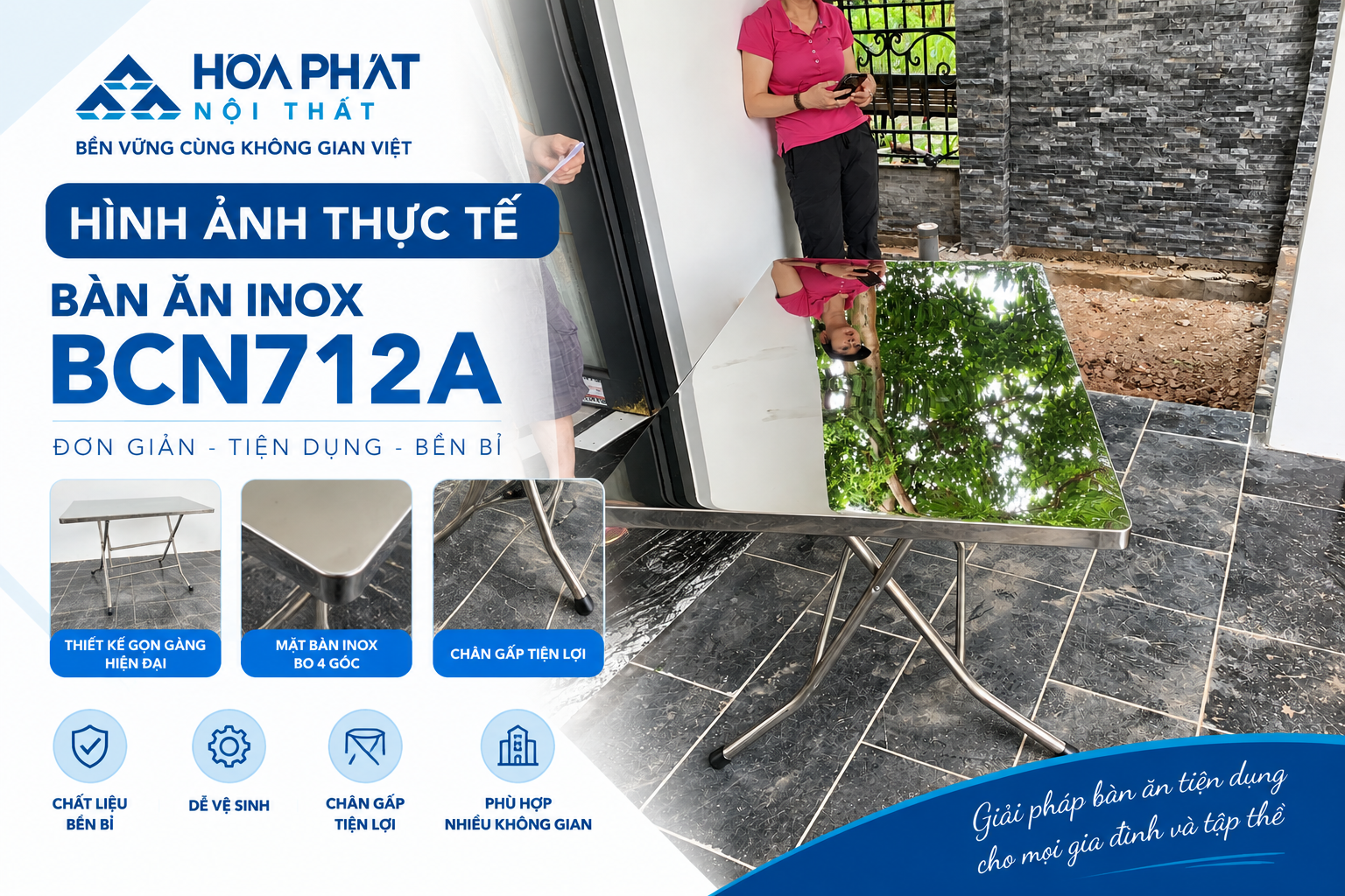 H&igrave;nh ảnh thực tế b&agrave;n ăn inox BCN712A