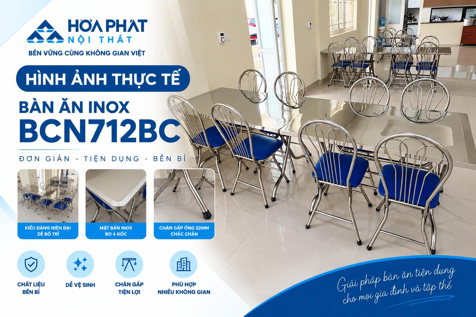 Hình Ảnh Thực Tế Bàn Ăn Inox BCN712BC Hòa Phát