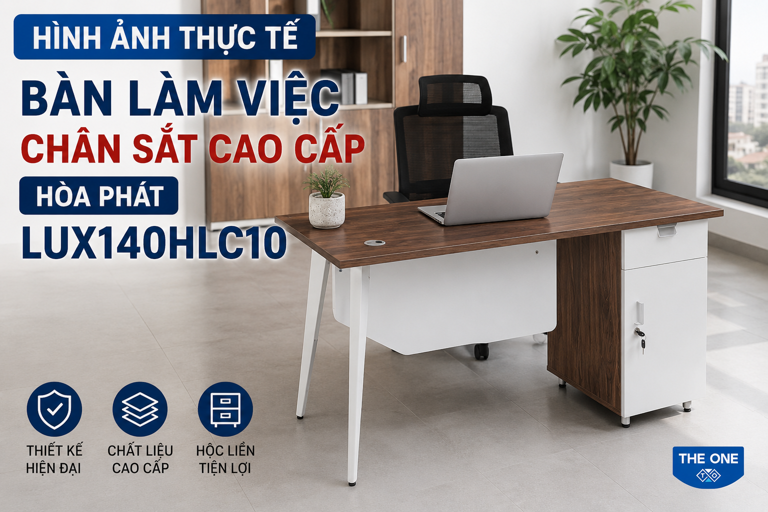 H&igrave;nh ảnh thực tế b&agrave;n l&agrave;m việc ch&acirc;n sắt cao cấp H&ograve;a Ph&aacute;t LUX140HLC10