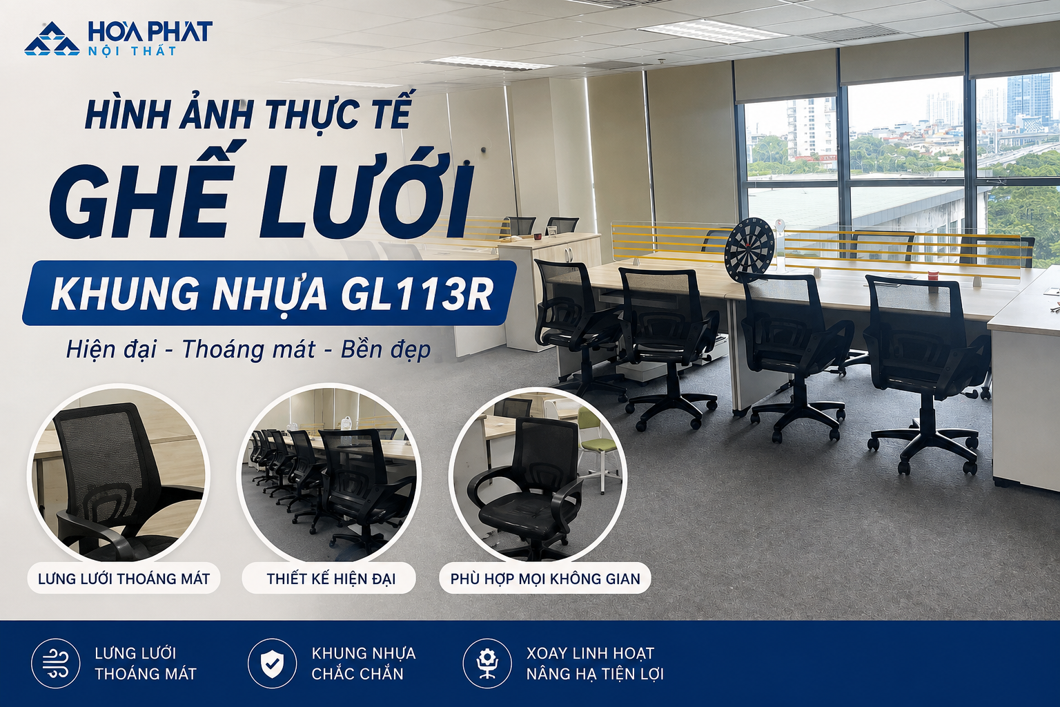 Hình ảnh thực tế ghế lưới khung nhựa GL113R