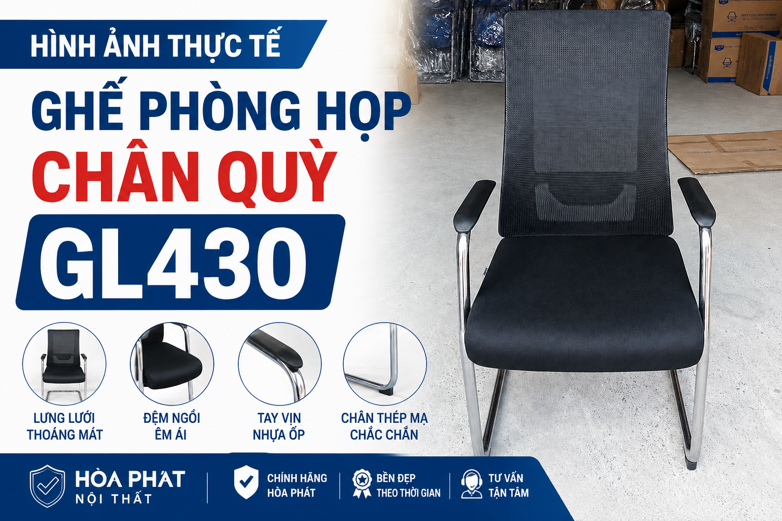 Hình ảnh thực tế Ghế phòng họp chân quỳ GL430