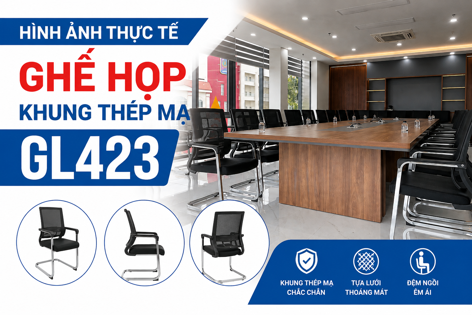 Hình ảnh thực tế ghế hop chân quỳ Hòa Phát GL423