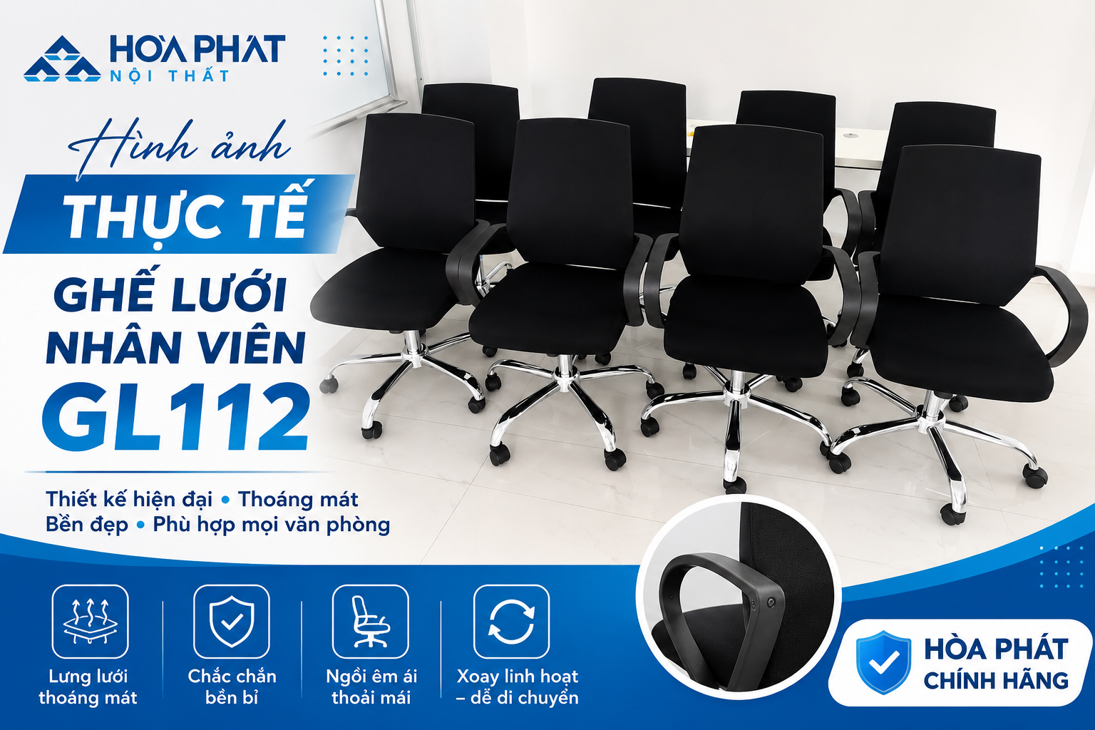 Hình ảnh thực tế ghế lưới nhân viên GL112 Hòa Phát