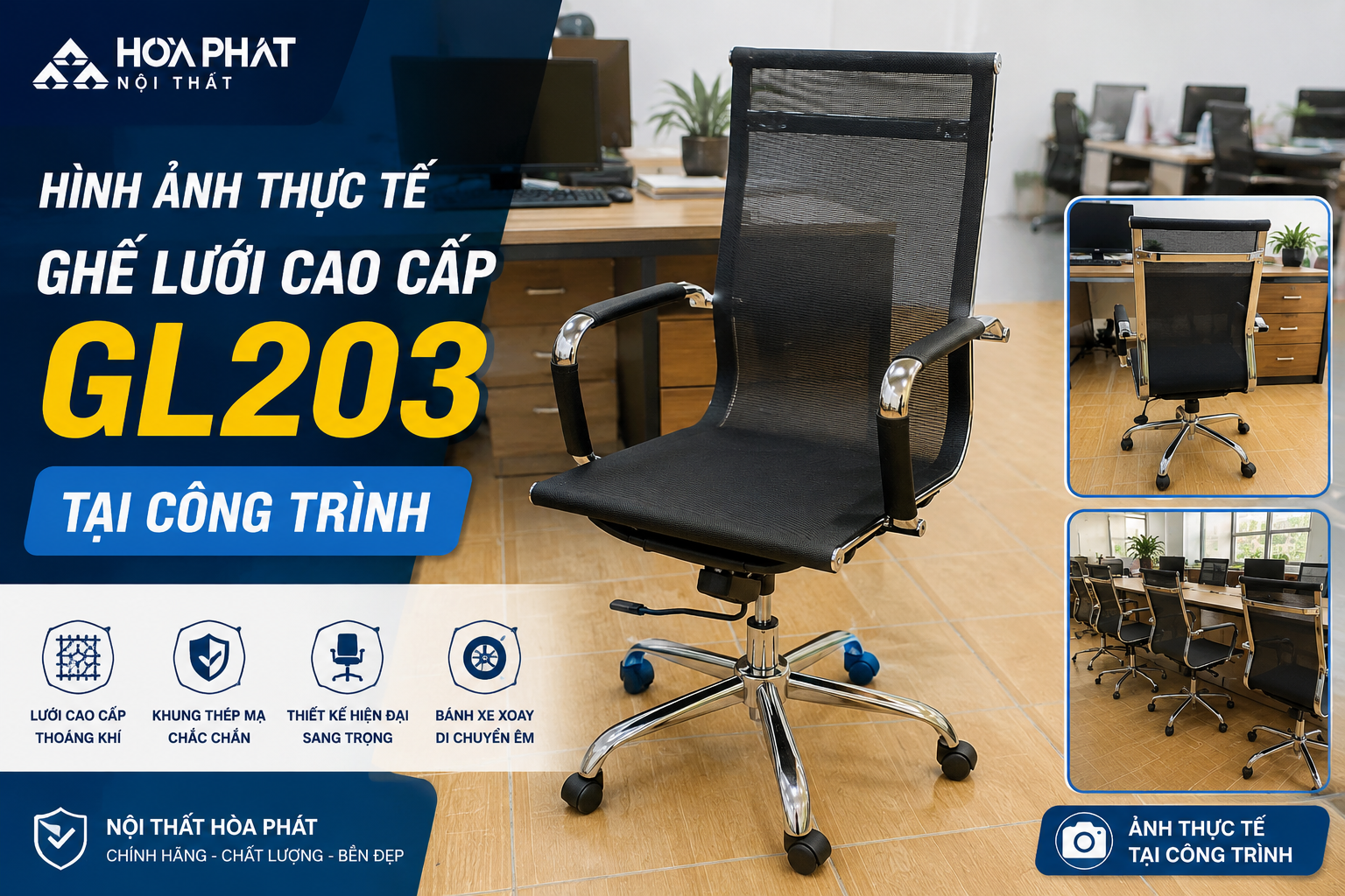 H&igrave;nh ảnh thực tế ghế lưới cao cấp GL203