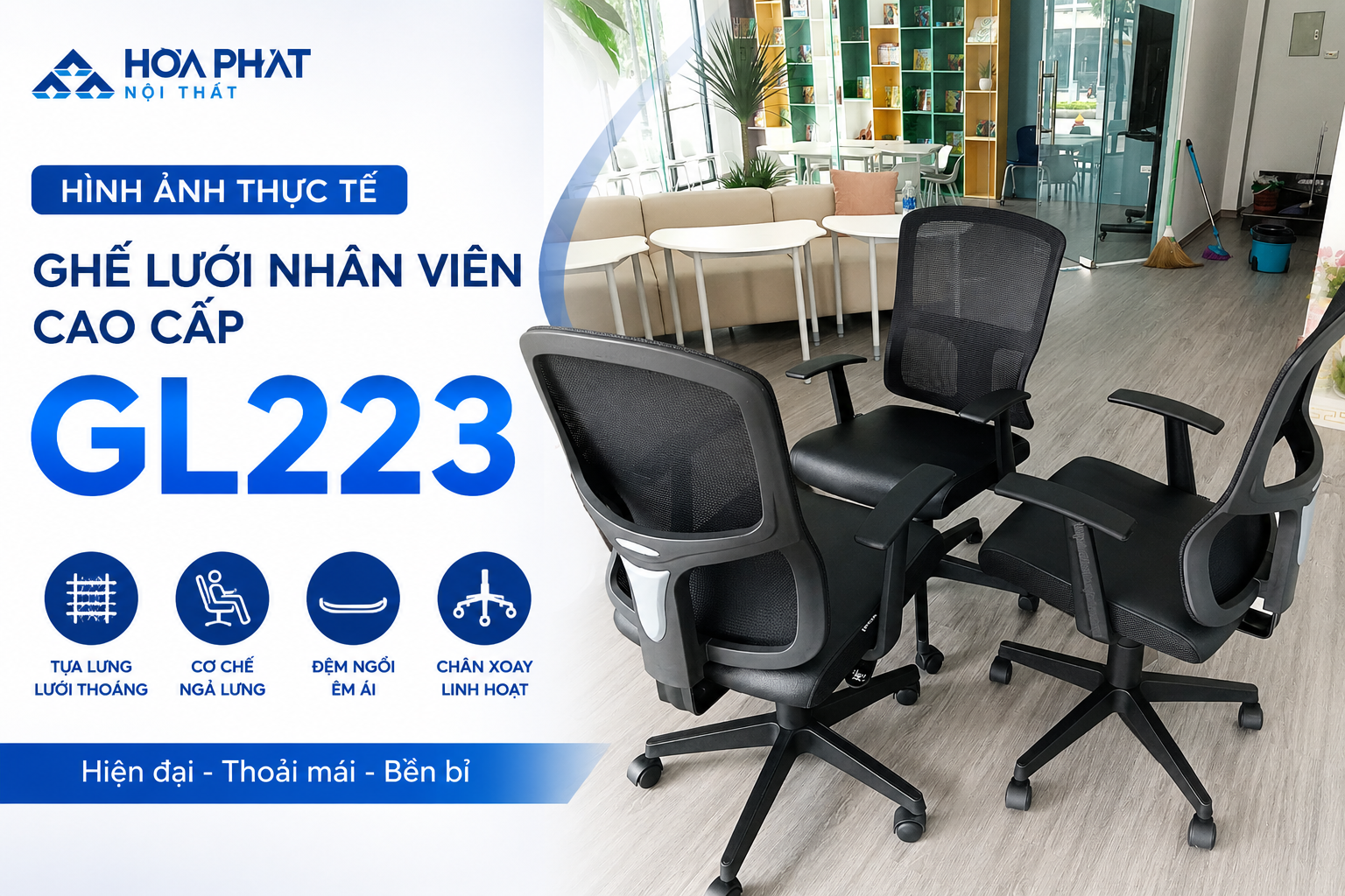 Hình ảnh thực tế ghế lưới nhân viên cao cấp GL223