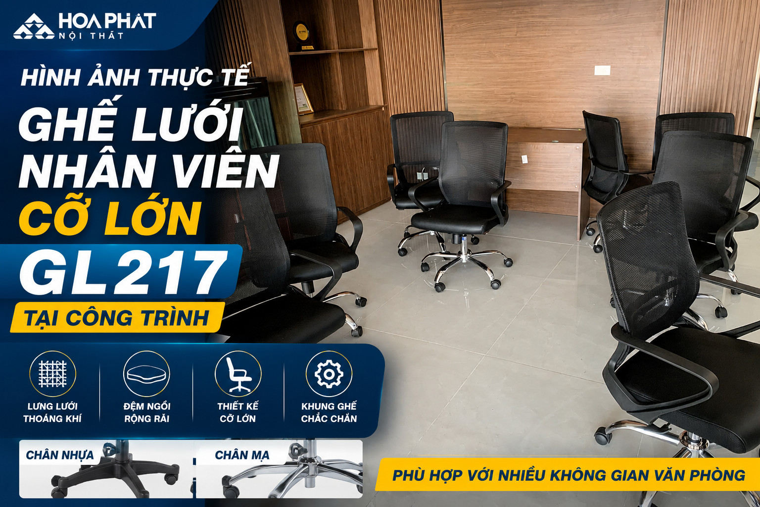 Hình ảnh thực tế ghế lưới nhân viên cỡ lớn GL217