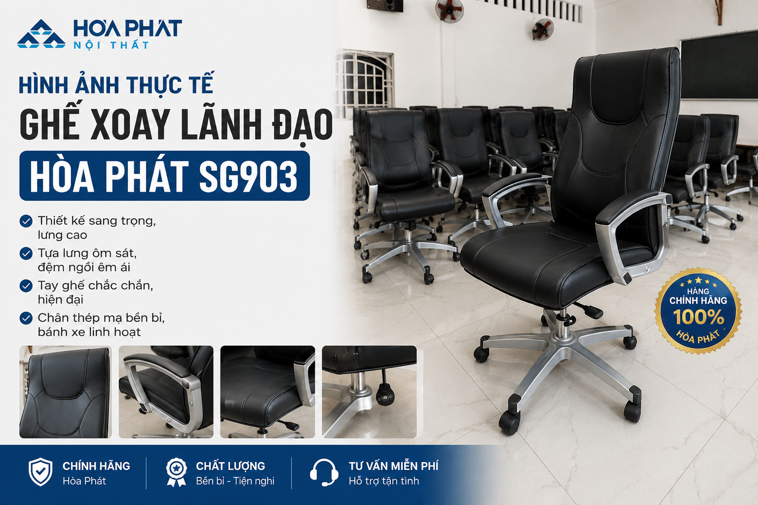 H&igrave;nh ảnh thực tế Ghế xoay l&atilde;nh đạo H&ograve;a Ph&aacute;t SG903