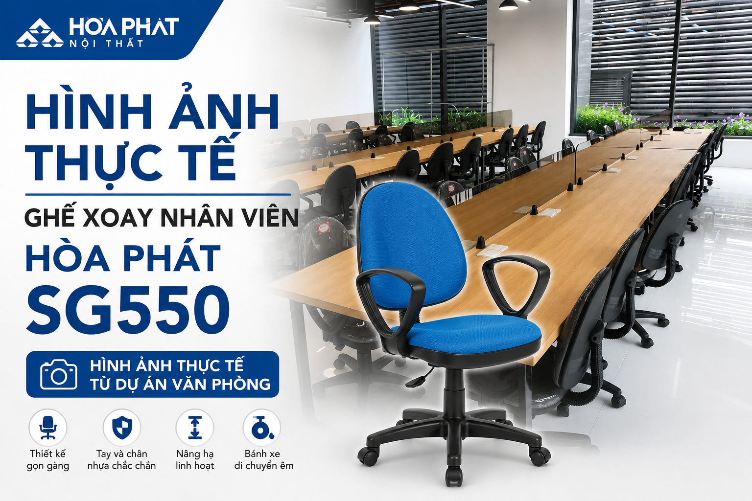 H&igrave;nh ảnh thực tế Ghế xoay nh&acirc;n vi&ecirc;n H&ograve;a Ph&aacute;t SG550