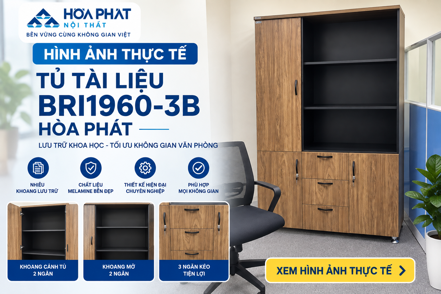 H&igrave;nh ảnh thực tế Tủ t&agrave;i liệu BRI1960-3B H&ograve;a Ph&aacute;t