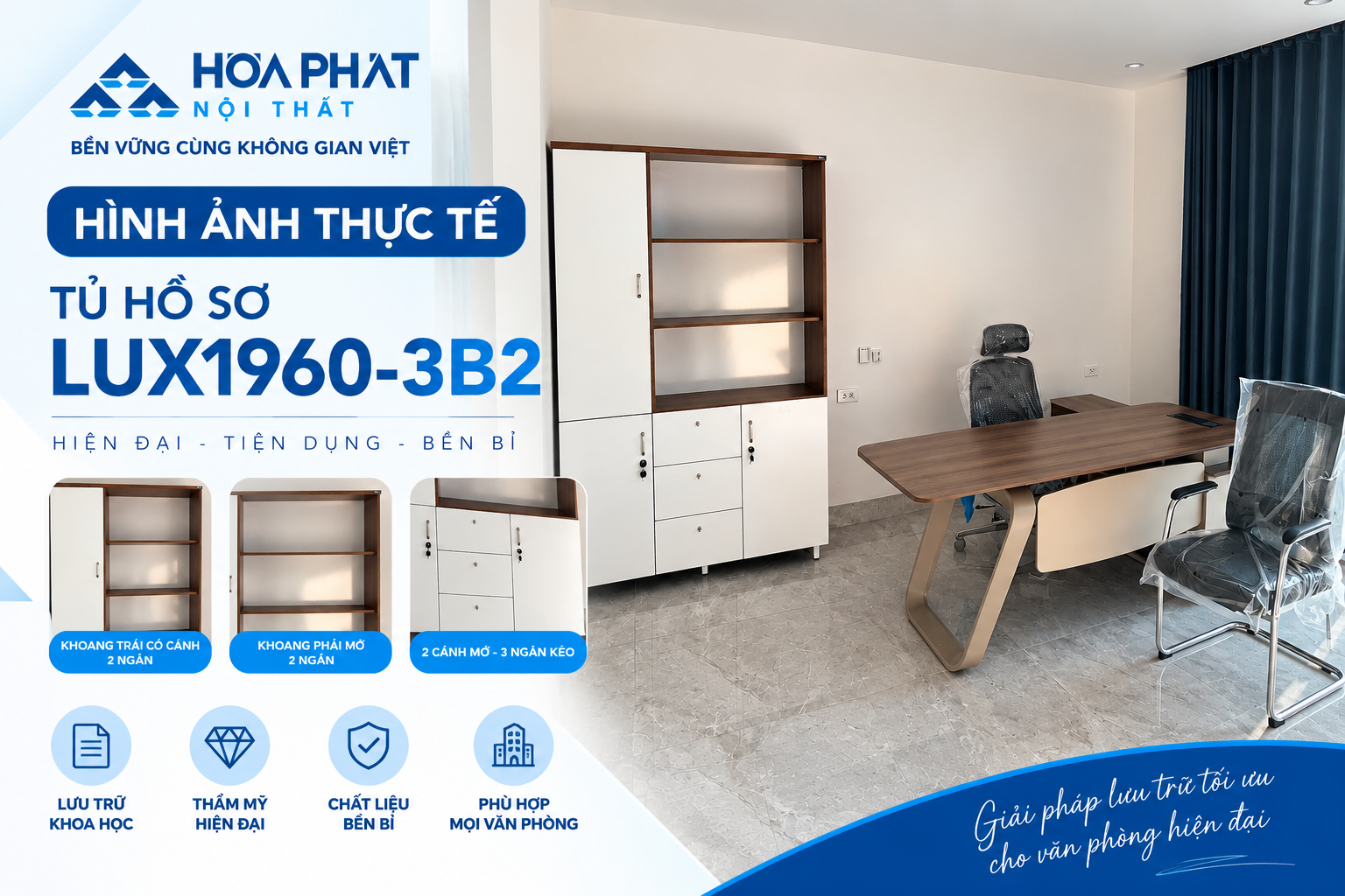 Hình ảnh thực tế Tủ hồ sơ Hòa Phát LUX1960-3B2