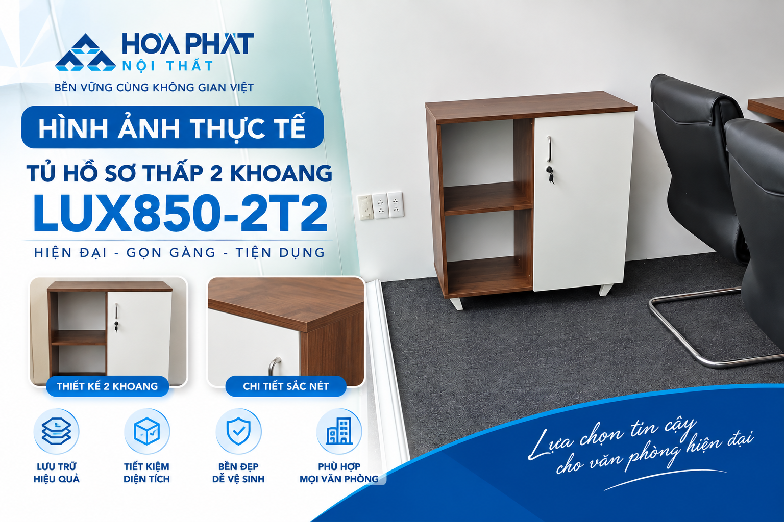 H&igrave;nh ảnh thực tế Tủ hồ sơ thấp 2 khoang LUX850-2T2 H&ograve;a Ph&aacute;t
